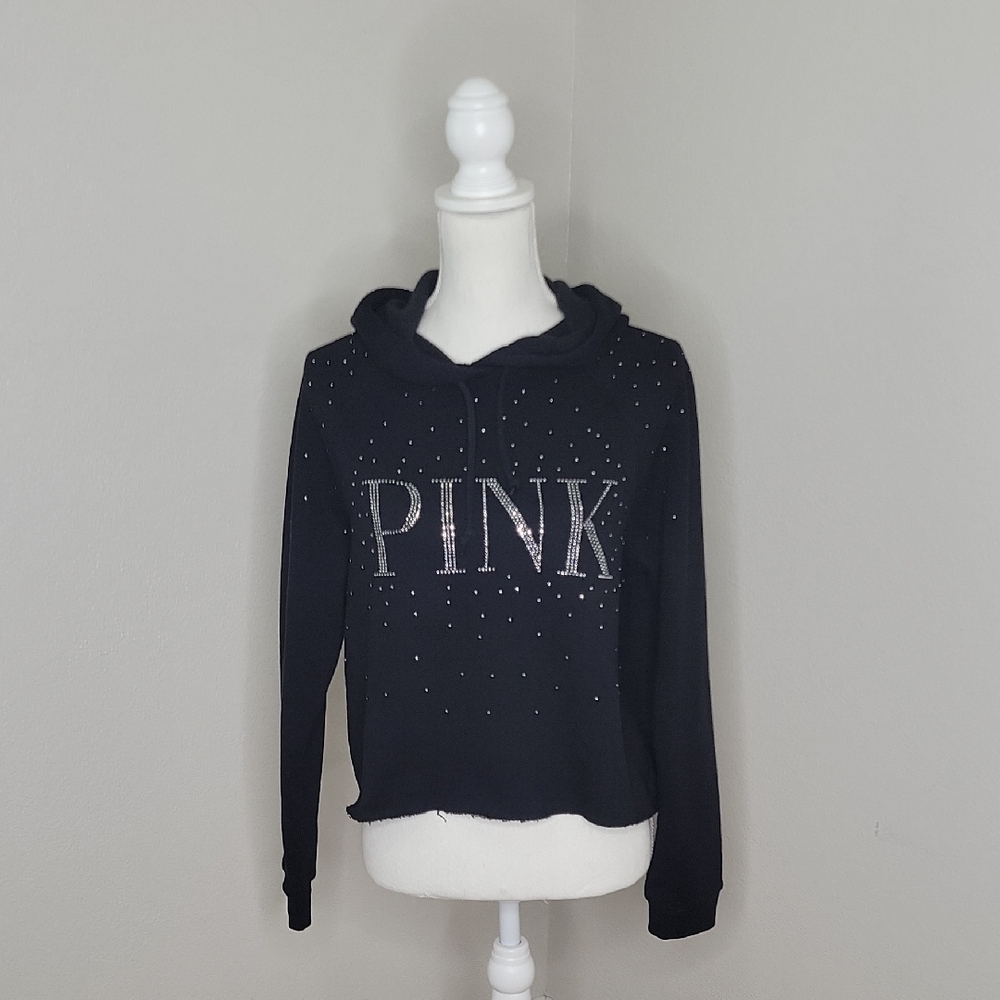 Victoria's Secret PINK Black Rhinestone Everyday Fleece Hoodie Sweatshirt
